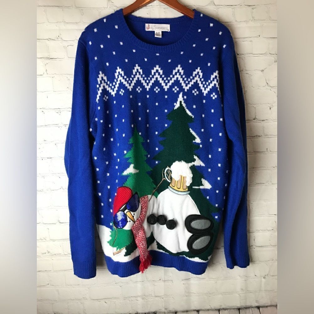 Jolly Sweaters Ugly Christmas Sweater Snowman Wearing Scarf Size XL Unisex